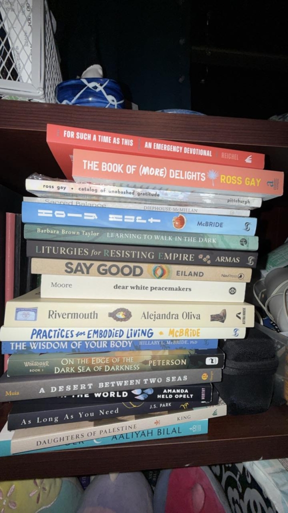 Image of several books on a bookshelf.